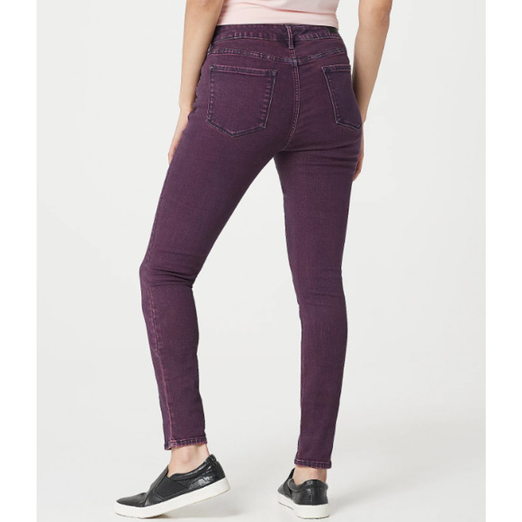 H by Halston 4 Regular Premier Denim Overdye Ankle Jeans Royal Garnet - Picture 2 of 8